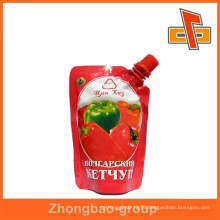 Customized food grade stand up plastic spout pouch with printing for chilli sauce